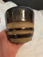 Earthy Boho Dark Brown & Raw Clay Ribbed/ Striped Planter/bowl Metallic Sheen