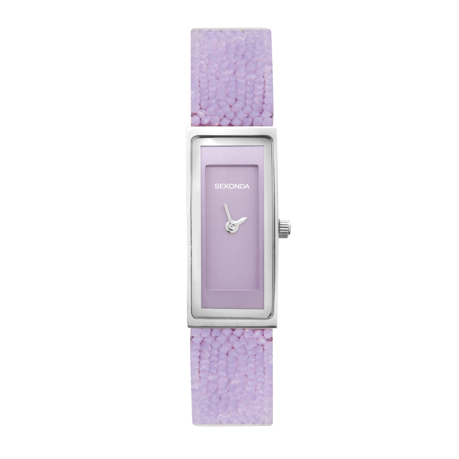 Sekonda Slim Rocks 15mm Womens Rectangular Silver Analogue Watch with Lilac