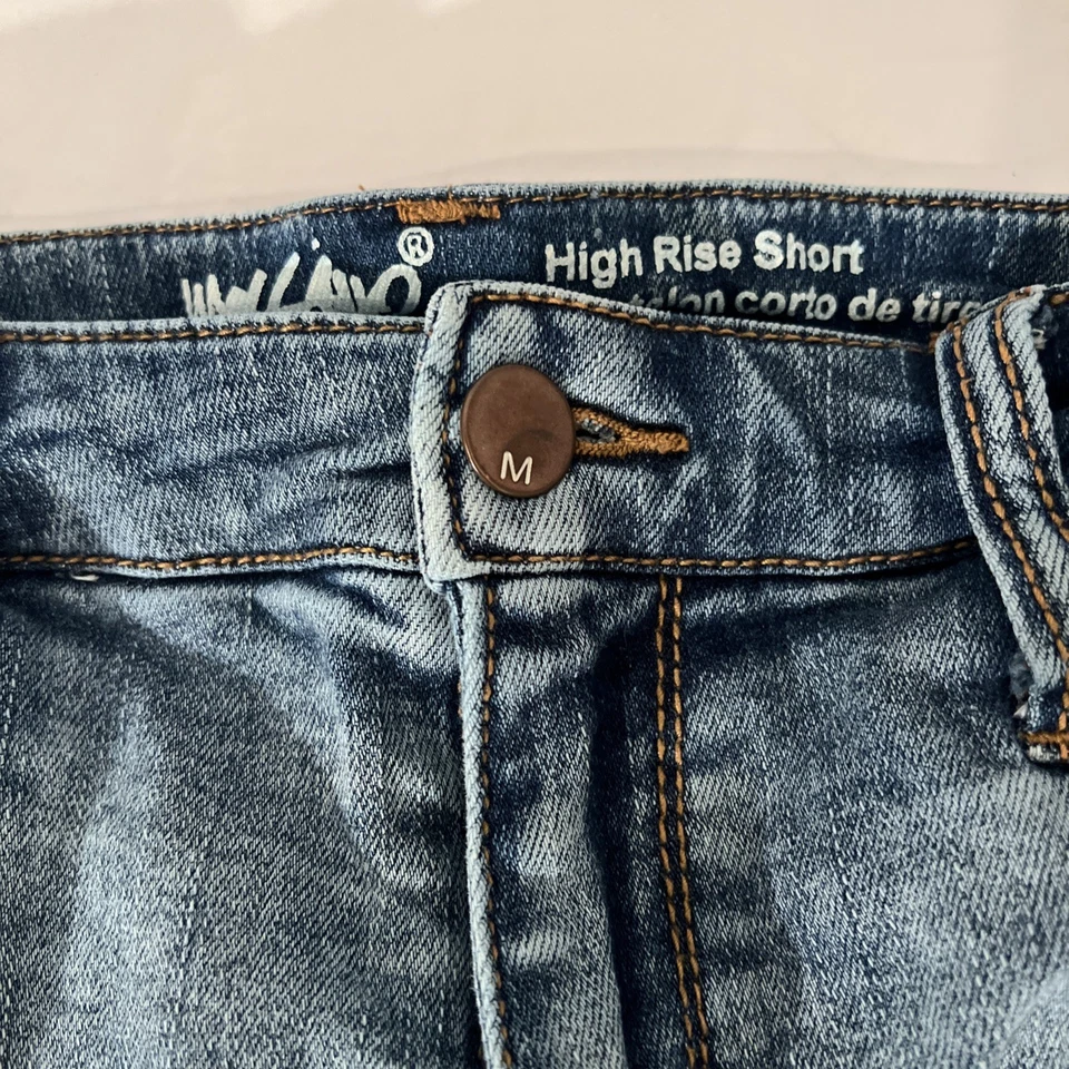 Pantalones Cortos Mossimo Denim Tiro Alto Encaje Bolsillos Elastizados Azul Talla 14/32 Foto 4 de 4