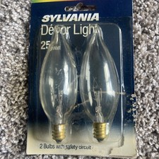 2pk Sylvania 25 watt Decor Light Candelabra Clear Bulbs candelabra base 
