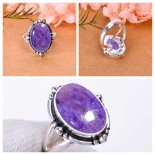Natural Russian Purple Charoite Ring 925 Sterling Silver Statement Jewelry Gifts