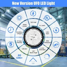 150W 200W 240W LED UFO High Bay Light Dimmable Factory Warehouse Led Shop Lights