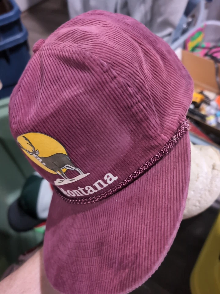 Sombrero gorra vintage con hebilla granate pana Montana ciervo caza cuerda camionero Foto 3 de 4