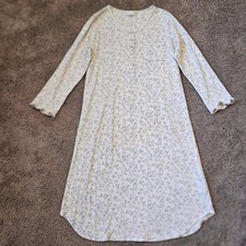 Eileen West Nightgown Size M Blue Cream Floral Lace Sleep Dress Grandmacore
