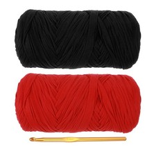T-Shirt Yarn for Crocheting with Hook, 2 Pack 400g/130 Yards Yarn(Black/Red)
