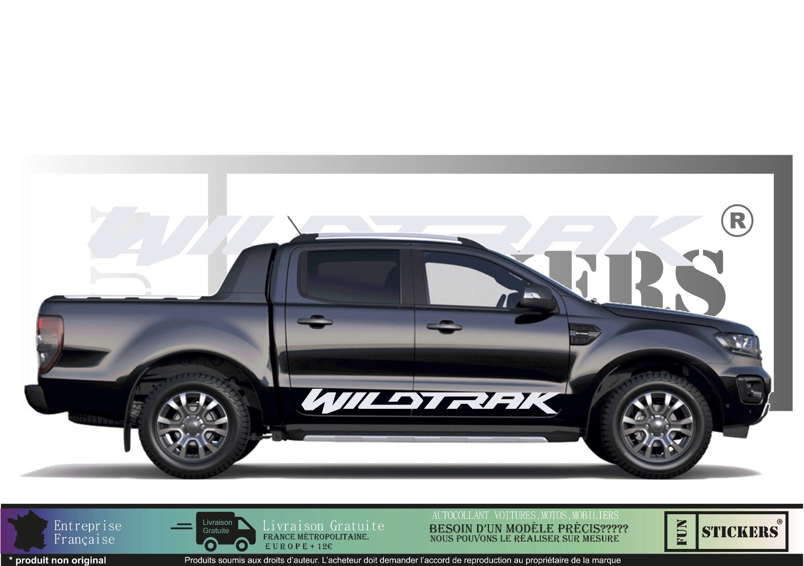 Decals Ford Ranger autocollants de décoration latérale aspect carbone premium