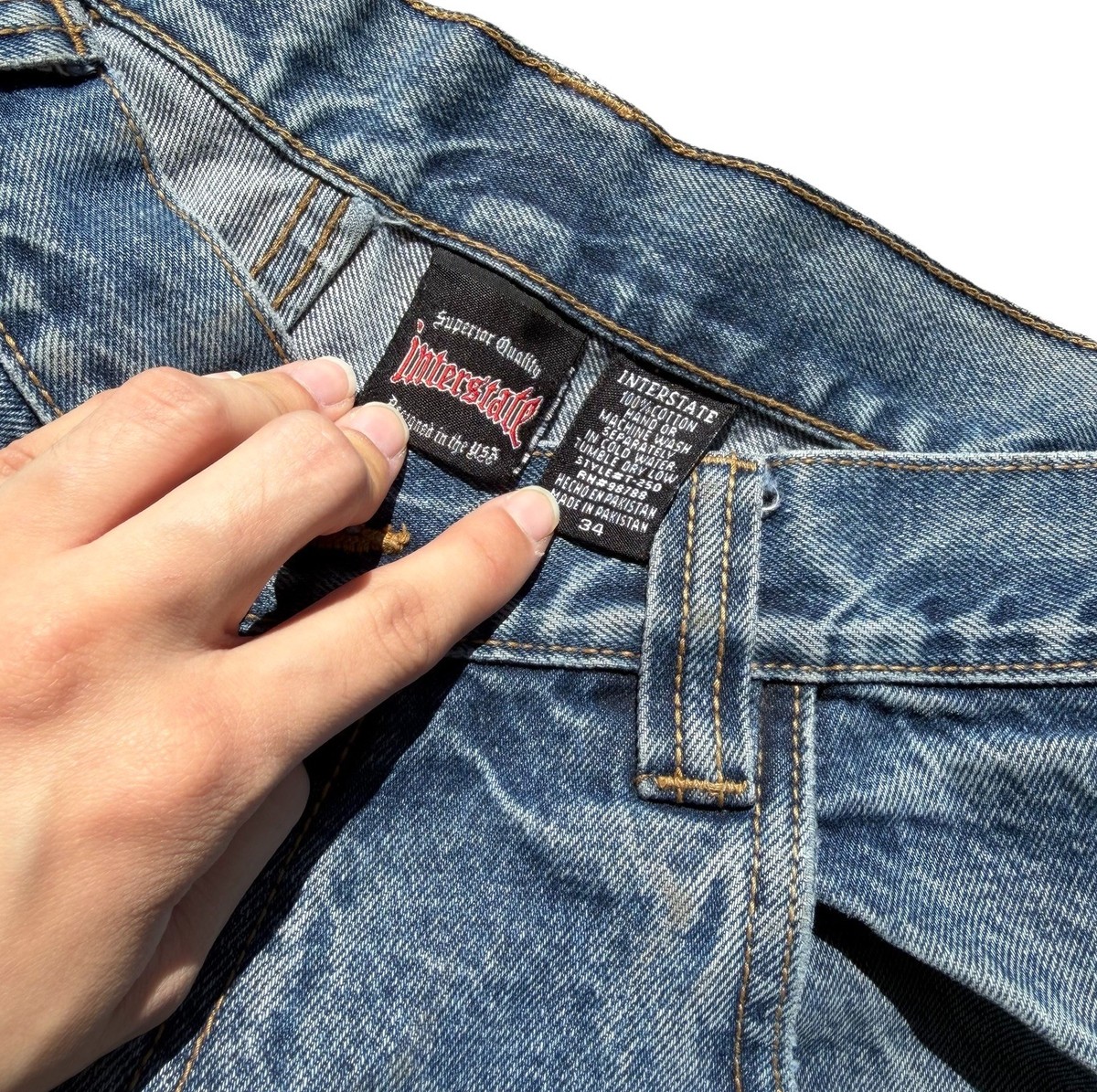 Interstate Men's Denim Jorts Size 34 Blue Medium Wash Logo | eBay