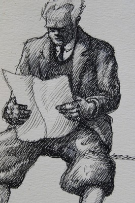 Zeitung lesen | Zeichnung/Studie | Gemälde von R. Fugger