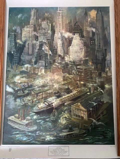 Antiguo George Grosz New York Harbor NYGS 1949 impresión 19 x 25 Foto 2 de 4