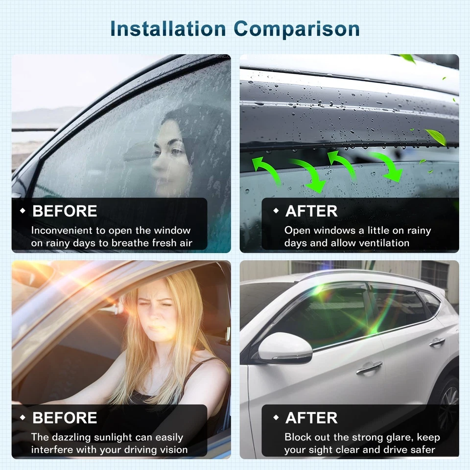 Protectores de lluvia Ventilación Visera Deflector de sombra para Hyundai Tucson 2022-2025 INROMPIBLE Foto 4 de 4