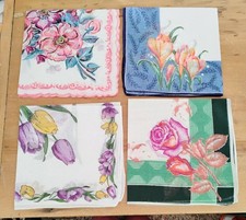 Lot Of 4 Floral Semi Sheer Cotton Vintage Hankies Handkerchiefs