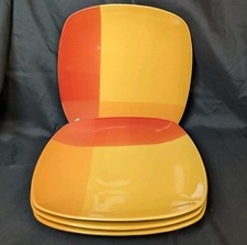 4 222 Fifth Color Blocks Square Dinner Plates 11" Yellow Orange Red Candy Corn