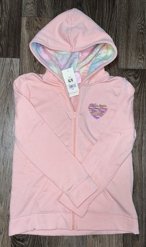 GIRLS LIGHTWEIGHT FLEECE PINK JACKET BY BTWEEN BOUTIQUE FLIP SEQUENCE SIZE XL 16