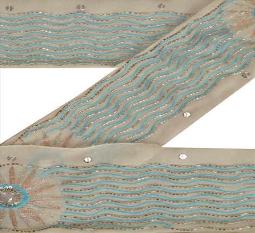 Sanskriti Vintage Sari Border Hand Beaded 1 Yd Indian Trim Sewing White Lace