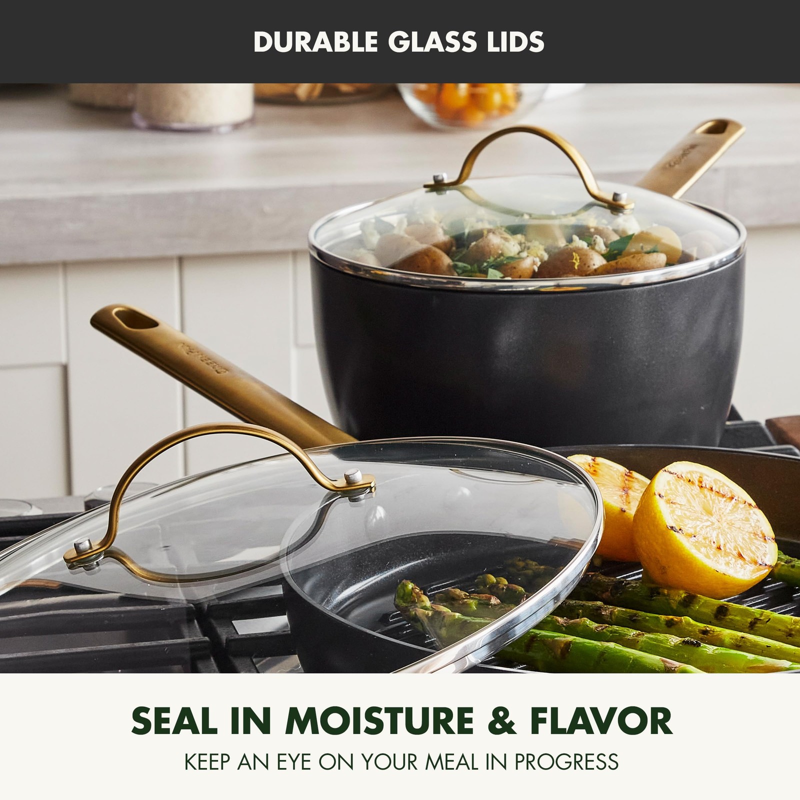 GreenPan Hard Anodized Healthy Ceramic Nonstick 10 Piece Cookware Pots  , Black