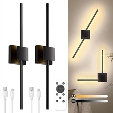 2 Pack Battery Operate Wall Sconce Dimmable Rechargeable w/Remote LED Wall Light