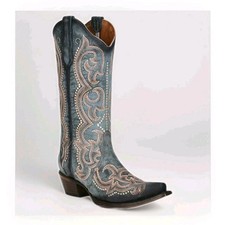 Circle G CORRAL Women Blue Jean Embroidery  Triad Snip Toe Leather Boot Sz 6.5