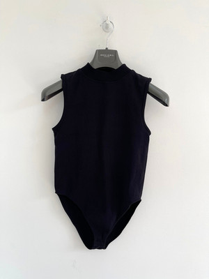 Primark Body Top Bodysuit Black Camisole Vest Ribbed Mock Neck L / UK 12