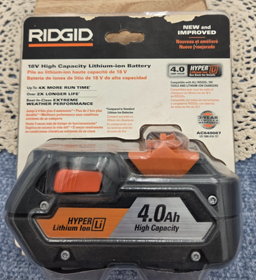 #ad NEW RIDGID 18V 4.0Ah Hyper Lithium Ion Battery High Capacity AC840087 NIB Sealed $47.99