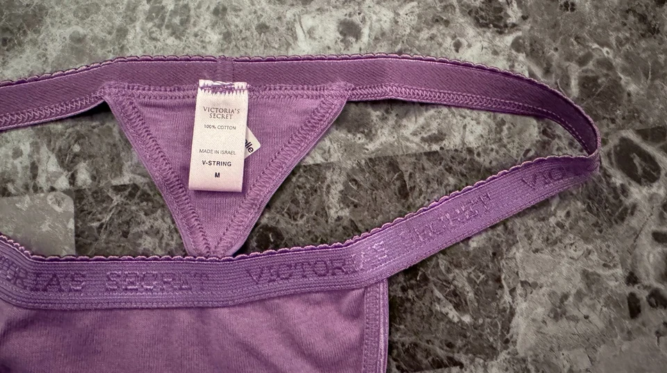 VICTORIA'S SECRET M PURPLE 100% COTTON LOGO BAND VINTAGE RARE V STRING PANTIES - Image 2 of 4