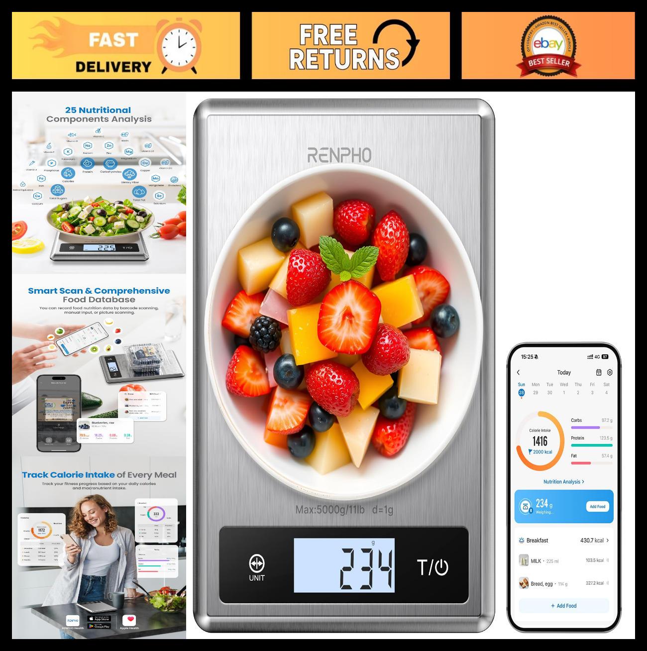 Digital Food Scale Nutritional Calculator Kitchen