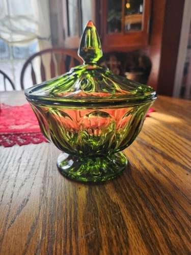 Vintage Anchor Hocking Fairfield Avocado Green Covered Candy Dish with Lid