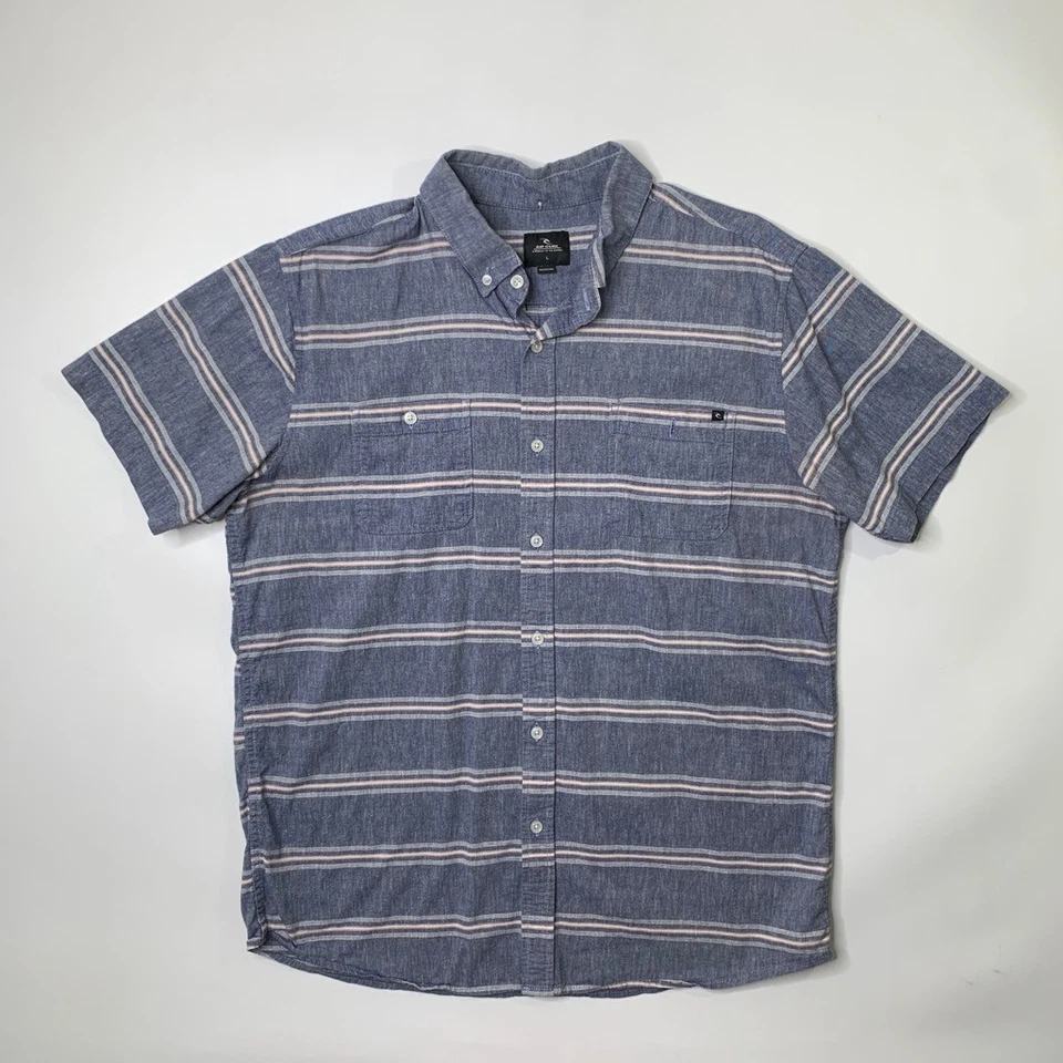 Rip Curl Shirt Mens L Large Linen Blend Striped Button Down Long Sleeve Pockets - Image 2 of 4