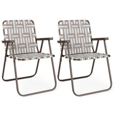 Lawn Chair Folding, Webbed Beach Lounge Chairs Set with Highback, Outdoor Por...