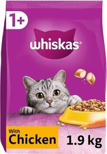 Whiskas 1+ Chicken Pack of 4 x 1.9 kg Bags, Adult Cat Dry Food 2.63 per kilo