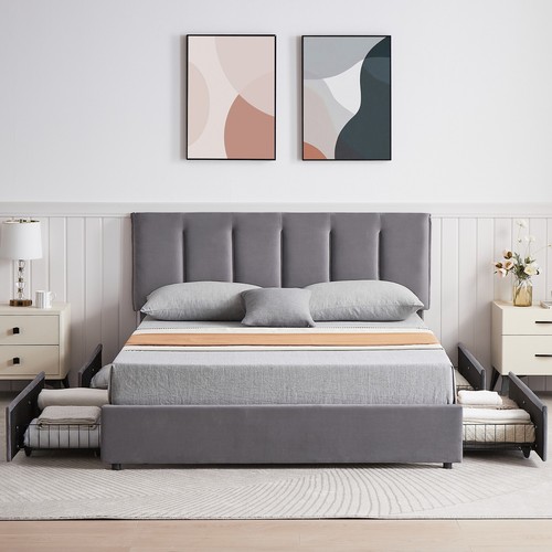 VECELO Twin Full Queen Bed Frame Platform with Upholstered Headboard Wooden Slat - Picture 63 of 70