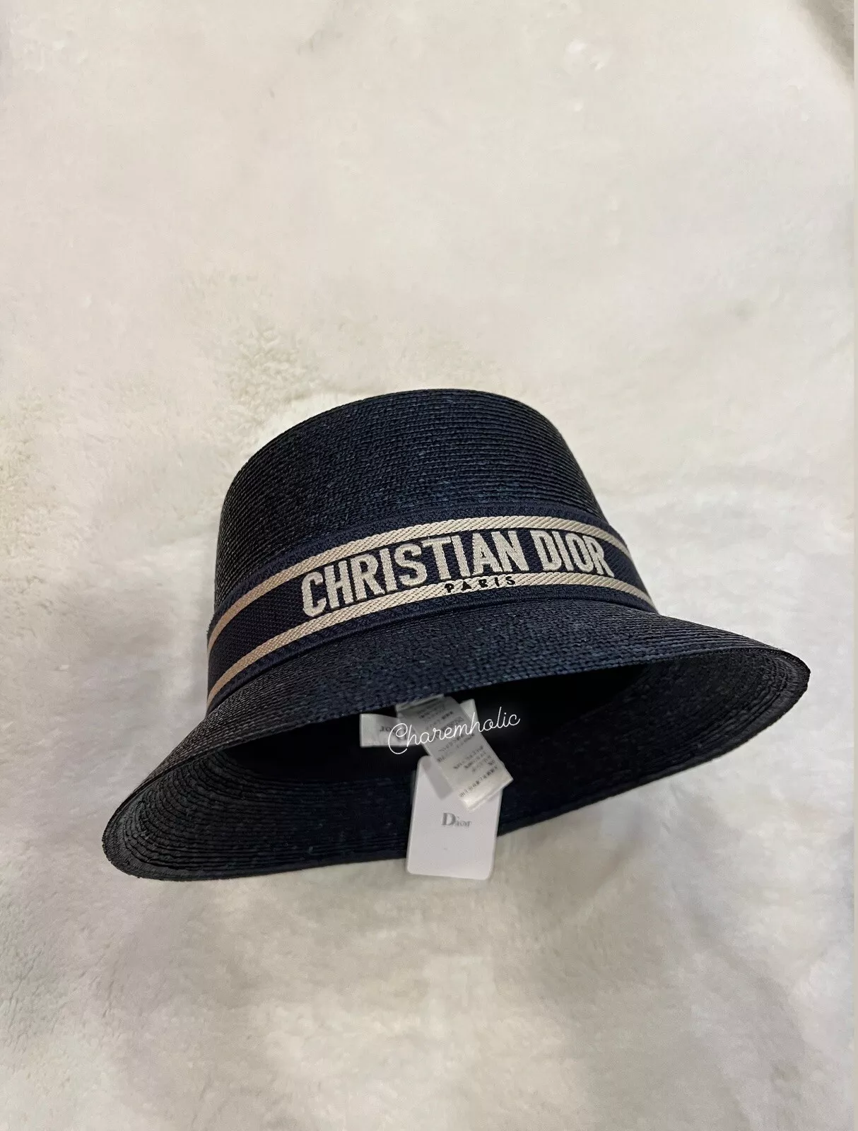 Neuf avec étiquettes chapeau de diorèse Christian Dior D Bobby paille petit bord paille fonce bleue taille 58