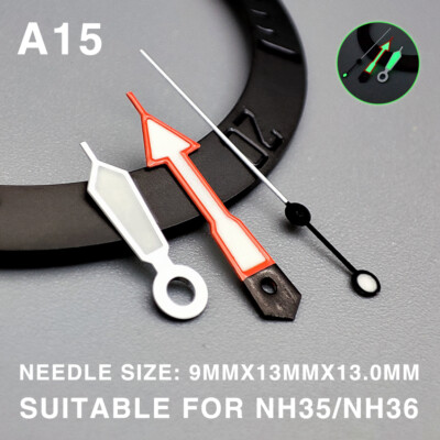 Green Lume Silver Trim 13mm Orange Second Watch Hands for 35/NH36/NH38