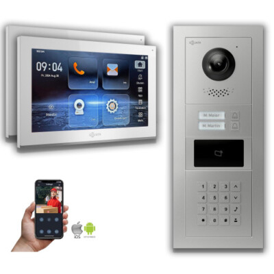 Goliath IP Video Türsprechanlage: 10-Zoll 2 Familienhaus, RFID, Zahlencode, Silb