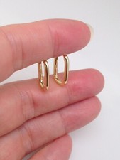 925 Sterling Silver Plain Rectangle Hoop Earrings Small Gold Hoops 14.5mm/12mm