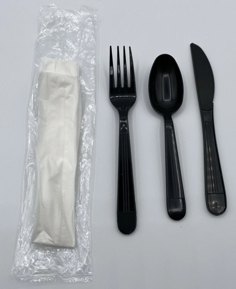 Wrapped Cutlery Black Kit Spoon, Fork, Knife And Napkins [250 Units Sets] - Image 4 of 4