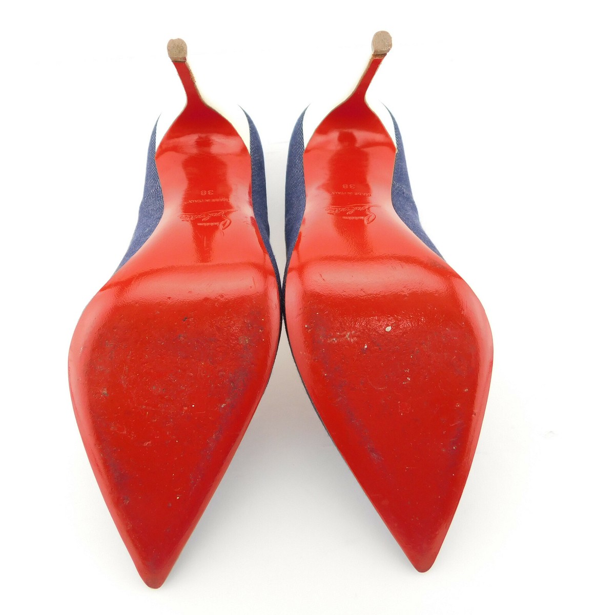 CHRISTIAN LOUBOUTIN Size 7.5 SO KATE Denim Heels Pumps Shoes 38