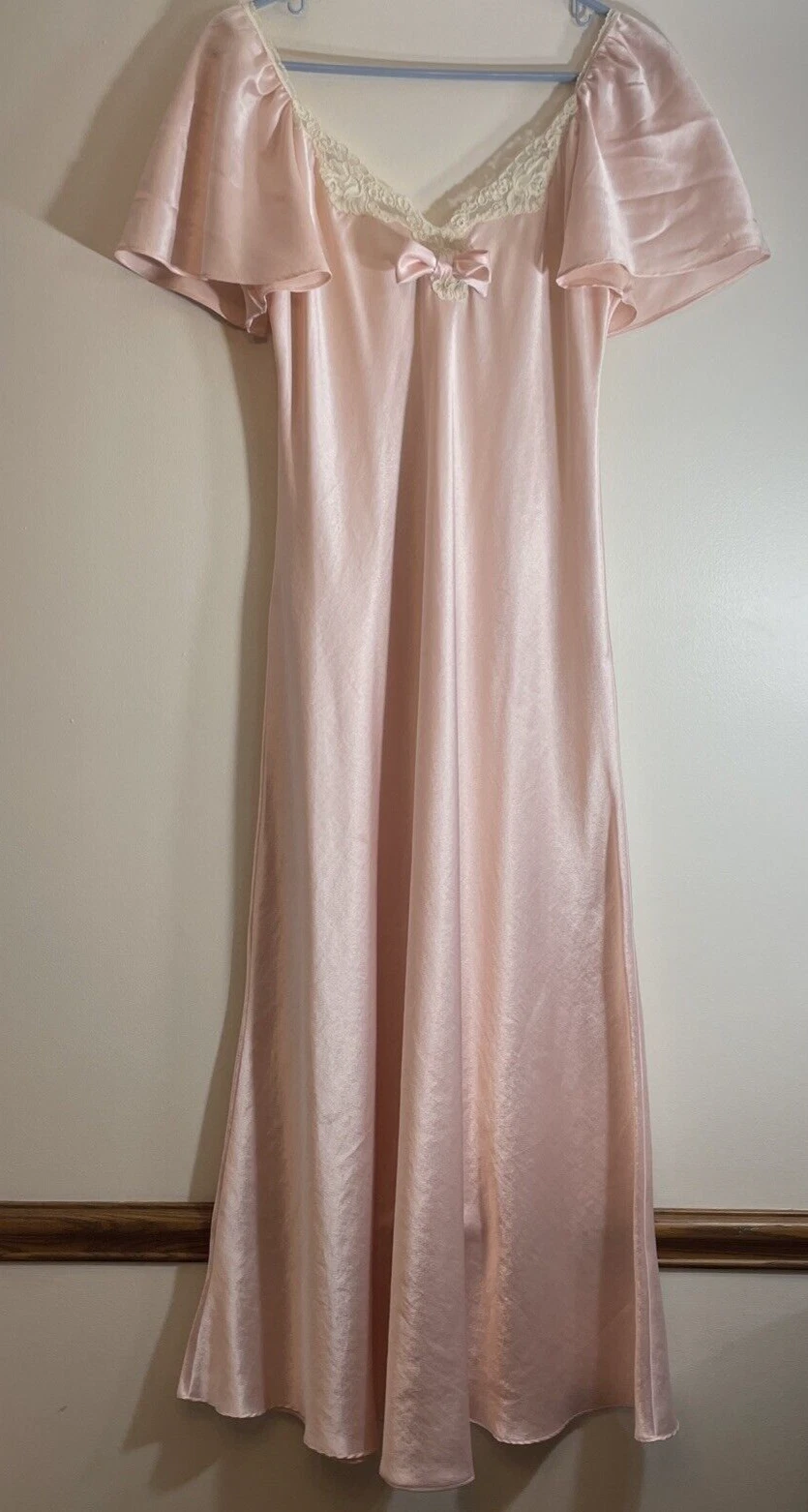 Vintage Valentino Intimo Peignior Set Donna M Accappatoio Abito Lungo Raso Pizzo USA Sposa