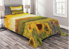 Sunflower Bedspread With a Sunflower Field Quilted 2 Piece Coverlet /W Sham Twin