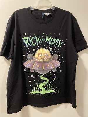 Rick & Morty Mens T-Shirt - Spaceship Ride Shooting a Beam Image XL