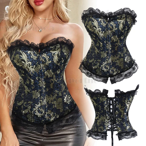 Women Plus Size Bridal Lingerie Lace up Satin Boned Corset + G-string Size 6-24 - Picture 18 of 34