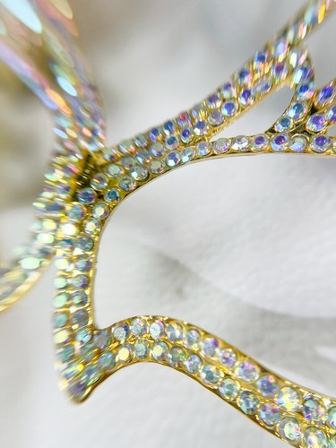 Gold Masquerade Mask, Venetian Mardi Gras Mask, AB Crystal Prom Party Eye Mask - Picture 6 of 7
