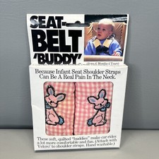 Seat Belt Buddy Strap Covers Stroller Carriers Pink Gingham Plaid Bunny Quilted