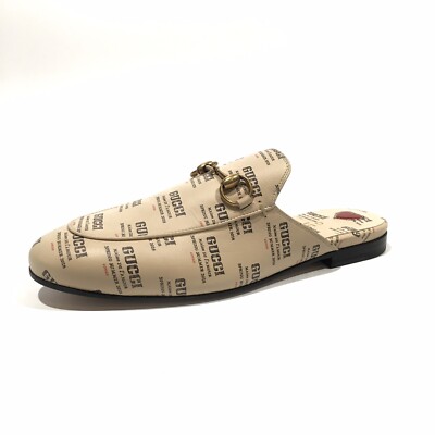 GUCCI HORSEBIT PRINCETOWN LEATHER MULES LOGO STAMPED SLIP-ON