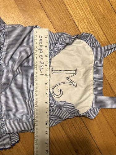 Smocked Auctions "M" Monogram Blue Ruffle Swimsuit Size 6 - Picture 7 of 7