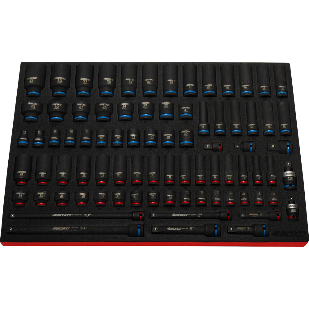 BOXO ?""-½"" Impact Set Master 81 Pc Short & Deep Sockets, Extensions, ETC BX751-R