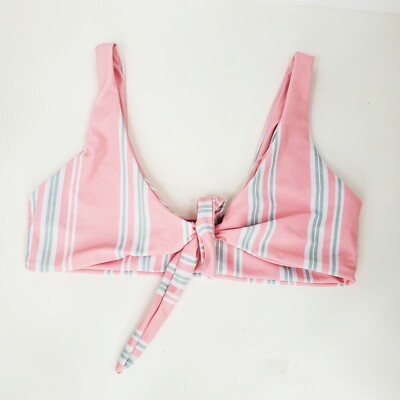 Zaful Bikini Pink Striped Top Swim Suit Front Tie Women's L