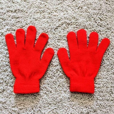NEW pair of kids children's child toddler red knit stretch gloves mittens