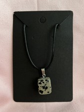 Stone Pendant Necklace, Speckled. Black Waxed Cord.