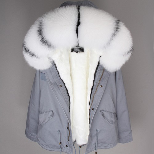 Women's Large Fox Fur Fluffy Coats Collar Hood Winter Warmer Jackets Short Parka - Picture 43 of 44