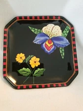Centrum Copa Cabana Plate Hand Painted Plate Black Iris Flower Yellow Red Daisy